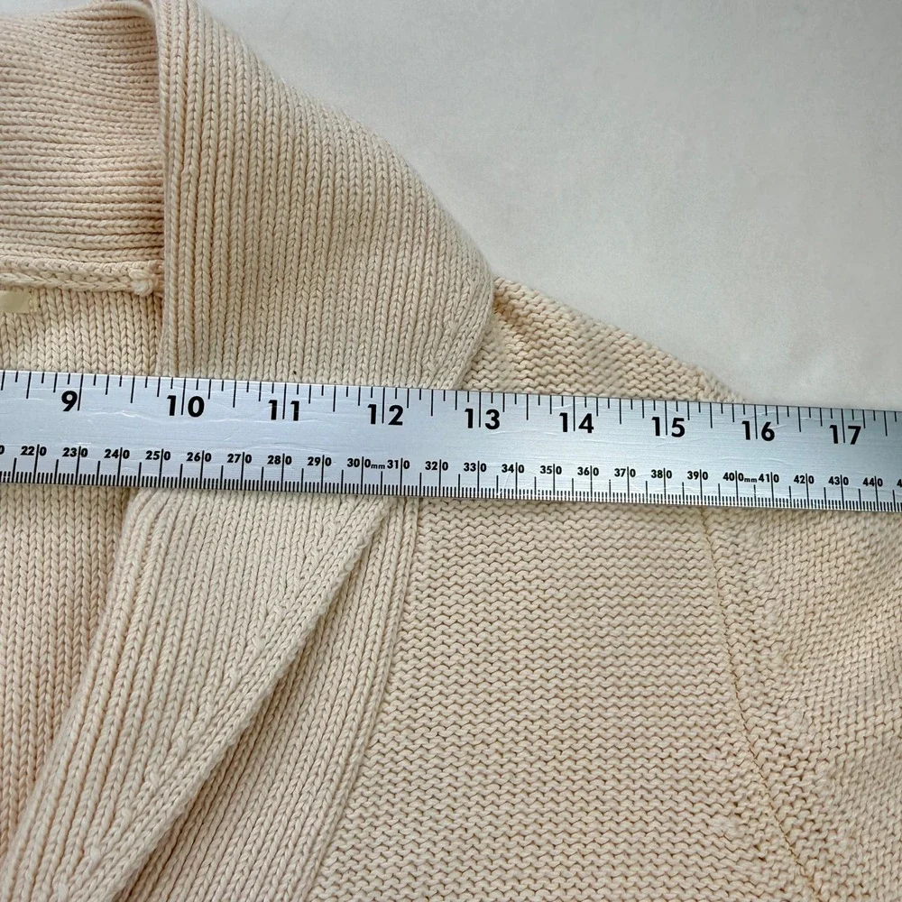 Lucky Brand Cream Shawl Collar Button‎ Front Cotton Knit Cardigan Sweater Small